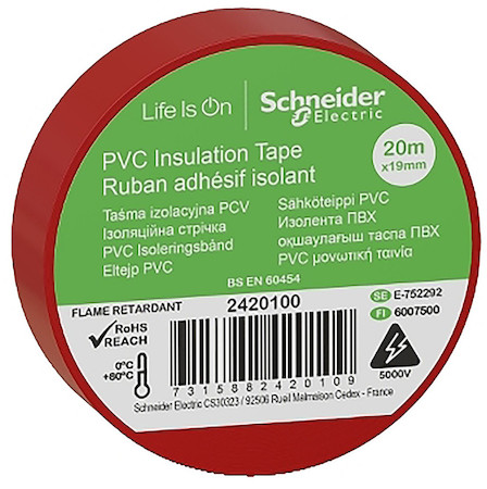 Schneider Electric IMT38200 ИЗОЛЕНТА ПВХ 19мм Х 20м толщина-0,13мм КРАСНАЯ двусторонняя этикетка