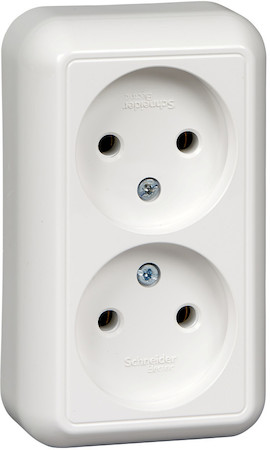 Schneider Electric RA16-213M-B ПРИМА О/У РОЗЕТКА 2-я без зазем. без штор.МОНТ.ПЛ.16А 250В, БЕЛЫЙ,опт.уп.Россия