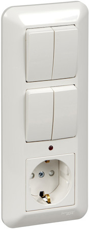 Schneider Electric BK2VR-005B-B ПРИМА С/У БЛОК: РОЗЕТКА + ВЫКЛ.2-клав. с подсв. + ВЫКЛ 2-клав, БЕЛЫЙ,опт.уп.Рос