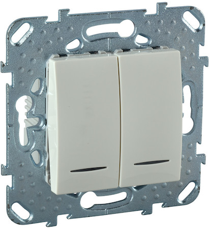 Schneider Electric MGU5.0101.25NZD UNICA ВЫКЛЮЧАТЕЛЬ 2-клавишный, 2 модуля, с подсветкой, 2 х сх. 1а, БЕЖЕВЫЙ