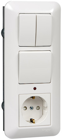 Schneider Electric BK2VR-007A-BI ПРИМА С/У БЛОК: РОЗЕТКА + ВЫКЛ.1-клав. с подсв. + ВЫКЛ 2-клав, БЕЛЫЙ,инд.уп.Рос