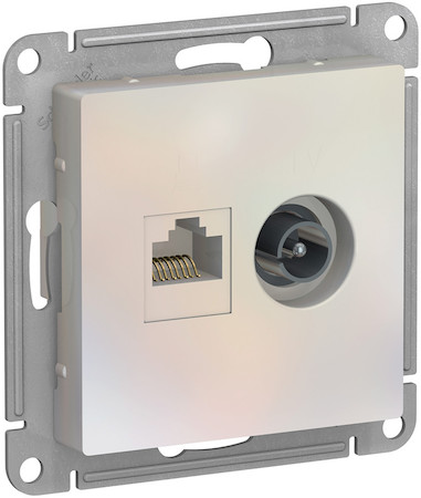 Schneider Electric ATN000489 ATLASDESIGN РОЗЕТКА двойная ТВ + компьютерная RJ45, кат. 5Е, ЖЕМЧУГ