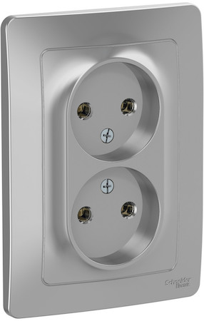Schneider Electric BLNRS000023 BLANCA С/У РОЗЕТКА двойная без заземления без штор., 16А, 250В, АЛЮМИНИЙ
