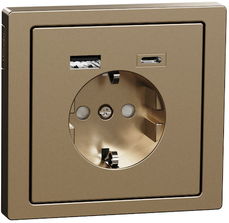 Schneider Electric MTN2367-6051 MERTEN D-Life РОЗЕТКА силовая 16 A с зарядкой USB A+C 3 A, ШАМПАНЬ