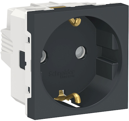 Schneider Electric NU303754 UNICA MODULAR розетка с заземл., со шторк., винт. зажим, 16А, 250В, 2 мод АНТРАЦ