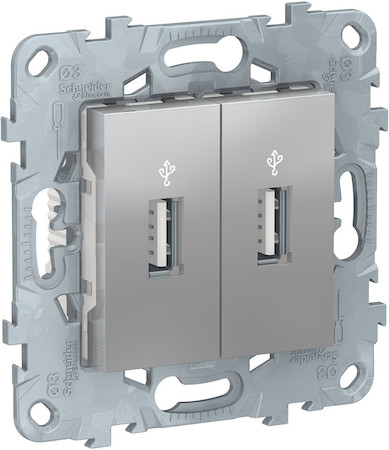 Schneider Electric NU542730 UNICA NEW USB-КОННЕКТОР, 2-местный, алюминий