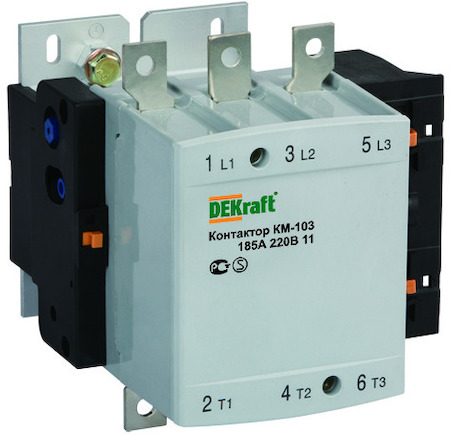 22155DEK Контактор 185А 380В АС3 1НО+1НЗ КМ-103 DEKraft