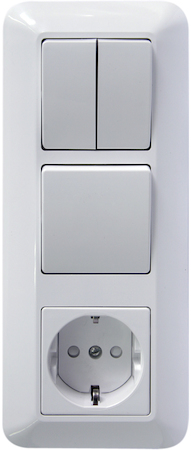 Schneider Electric BK2VR-006A-B ПРИМА С/У БЛОК: РОЗЕТКА с зазем. + ВЫКЛ.1-клав. + ВЫКЛ 2-клав, БЕЛЫЙ,опт.уп.Рос