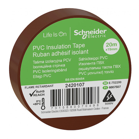 Schneider Electric IMT38207 ИЗОЛЕНТА ПВХ 19мм Х 20м толщина-0,13мм КОРИЧНЕВАЯ двусторонняя этикетка
