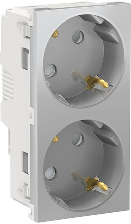 Schneider Electric NU306730A UNICA MODULAR розетка двойная, со шторками, с заземлением, винт. зажим., алюмини
