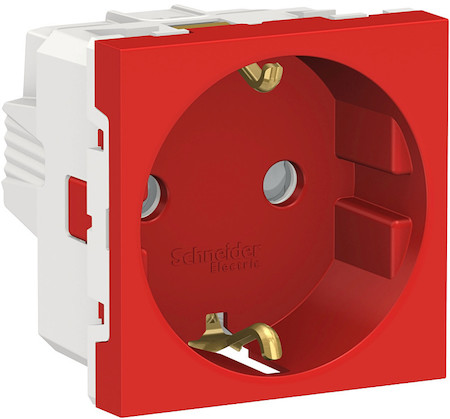 Schneider Electric NU303703 UNICA MODULAR розетка с заземл., со шторк., винт. зажим, 16А, 250В, 2 мод КРАСН