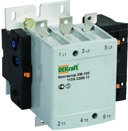 22150DEK Контактор 115А 220В АС3 1НО+1НЗ КМ-103 DEKraft