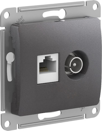 Schneider Electric GSL001389 GLOSSA РОЗЕТКА двойная ТВ + компьютерная RJ45, кат. 5Е, механизм, ГРАФИТ