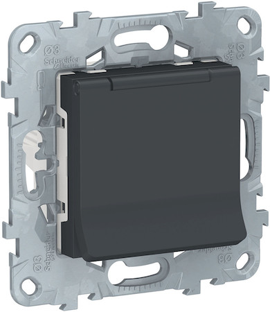 Schneider Electric NU503754TA UNICA NEW розетка с заземл., со шторками, с крышкой, 16 А, 250 В, IP40, антрацит