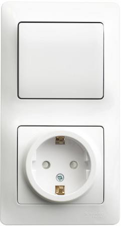 Schneider Electric GSL000170 GLOSSA БЛОК: РОЗЕТКА с заземлением со шторками + 1-клавишный ВЫКЛЮЧАТЕЛЬ БЕЛЫЙ