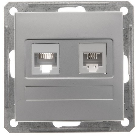 Schneider Electric RSI-251TK5E-5-86 W59 РОЗЕТКА двойная RJ11+RJ45, 160В, 1А, кат.5E, механизм, МАТОВЫЙ ХРОМ