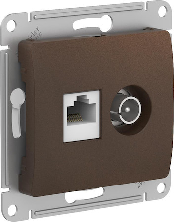 Schneider Electric GSL000889 GLOSSA РОЗЕТКА двойная ТВ + компьютерная RJ45, кат. 5Е, механизм, ШОКОЛАД