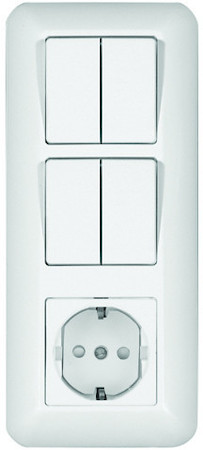 Schneider Electric BK2VR-006B-B ПРИМА С/У БЛОК: РОЗЕТКА с зазем. + ВЫКЛ.2-клав. + ВЫКЛ 2-клав, БЕЛЫЙ,опт.уп.Рос