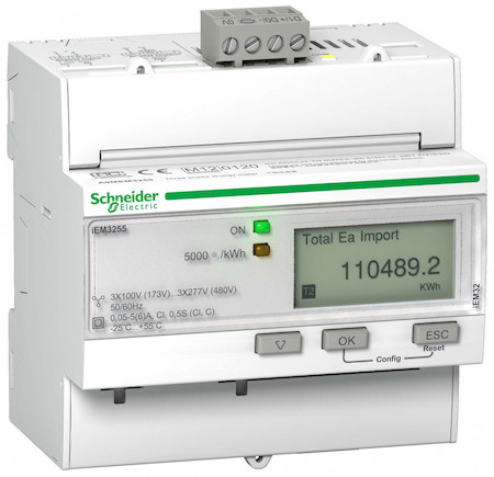 Schneider Electric A9MEM3255R Счетчик 3-ф актив.-реакт. iEM3255, 4 тарифа, RS-485, кл. точн. 0.5S, транс. вкл.