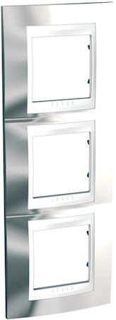 Schneider Electric MGU66.006V.810 РАМКА 3 ПОСТА ВЕРТИКАЛ СЕРЕБ БЕЛ ВСТАВКА