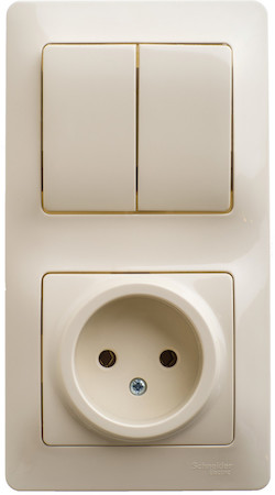 Schneider Electric GSL000272 GLOSSA БЛОК: РОЗЕТКА + 2-клавишный ВЫКЛЮЧАТЕЛЬ БЕЖЕВЫЙ