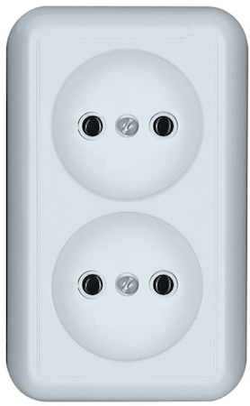 Schneider Electric RA10-403-B ПРИМА О/У РОЗЕТКА 2-я без зазем.без штор. ИЗОЛ.ПЛ.10А 250В, БЕЛЫЙ,розн.уп.Россия