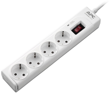 Schneider Electric P43-RS Сетевой фильтр на 4 розетки, длина кабеля 1 метр, 918 Джоулей, белый