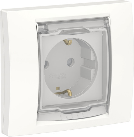 Schneider Electric NU003718 UNICA NEW розетка с заземл., со шторками, с крышкой, IP44, белый
