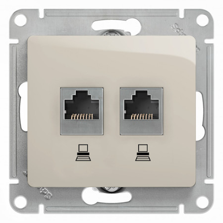 Schneider Electric GSL000985KK GLOSSA РОЗЕТКА двойная компьютерная RJ45+RJ45, кат.5E, механизм, МОЛОЧНЫЙ
