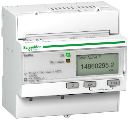 Schneider Electric A9MEM3100R Счетчик 3-ф активной энергии iEM3100, 1 тариф, кл. точн. 1, прям. включения