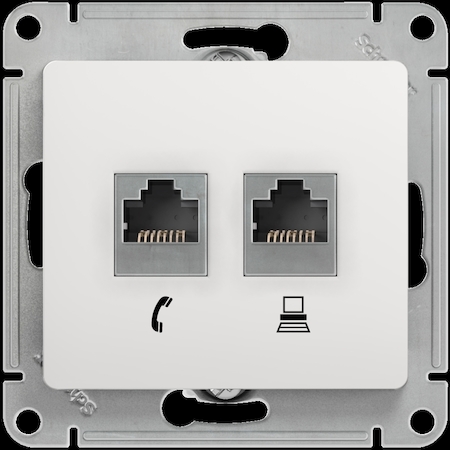 Schneider Electric GSL000185 GLOSSA РОЗЕТКА двойная RJ11+RJ45, кат.5E, механизм, БЕЛЫЙ