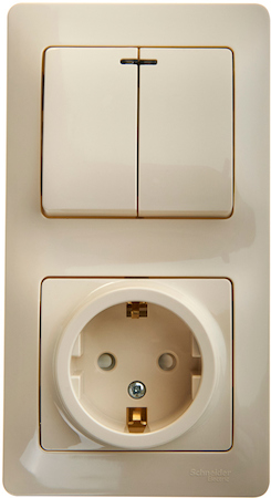 Schneider Electric GSL000275 GLOSSA БЛОК: РОЗЕТКА с зазем. со шт. + 2-клавишный ВЫКЛЮЧАТЕЛЬ с подсв. БЕЖЕВЫЙ
