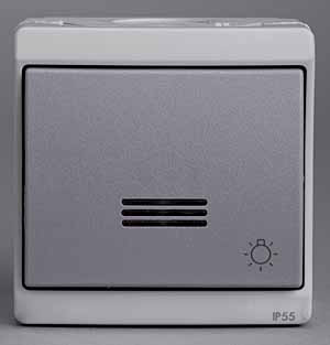 Schneider Electric ENN35764 Кнопочный выключатель с подсветкой с символом и quot;свет и quot;, 0/у, серый, в сборе, IP55