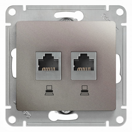 Schneider Electric GSL001285KK GLOSSA РОЗЕТКА двойная компьютерная RJ45+RJ45, кат.5E, механизм, ПЛАТИНА