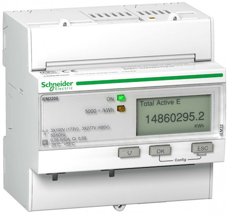 Schneider Electric A9MEM3200R Счетчик 3-ф активной энергии iEM3200, 1 тариф, кл. точн. 0.5S, транс. включения