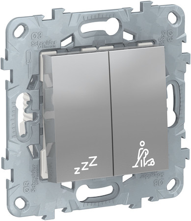Schneider Electric NU521730 UNICA NEW 2-кл. ВЫКЛЮЧАТЕЛЬ "не беспокоить" + "убрать номер", АЛЮМИНИЙ
