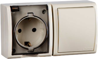 1594511-031 Simon 15 Бежевый Блок, розетка 2P+E Schuko 16А 250В + выкл.10А 250В, IP54