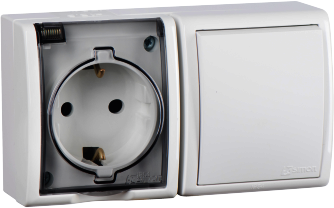 1594511-030 Simon 15 Белый Блок, розетка 2P+E Schuko 16А 250В + выкл.10А 250В, IP54