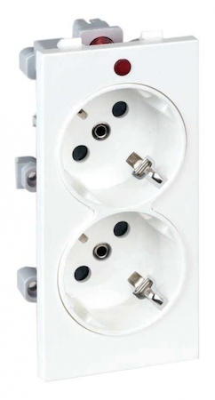 S1-9 Simon 2 розетки 2к+з Schuko с заземлением, 16А, 250В, S-модуль 52x108 мм