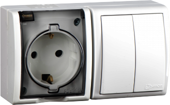 1594515-030 Simon 15 Белый Блок, розетка 2P+E Schuko 16А 250В + выкл.двойной 10А 250В, IP54