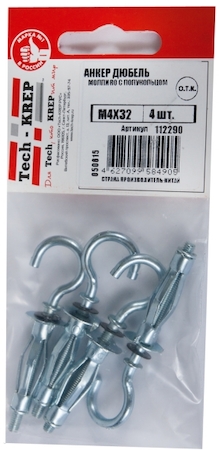Tech-KREP 112290 Анкер (дюбель) Молли RO (с полукольцом) М4х32 (4 шт) - пакет Tech-Krep