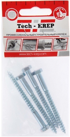 Tech-KREP 102583 Болт DIN 571 сантехнический оцинк 6х70 (4 шт) - пакет Tech-Krep