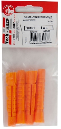 Tech-KREP 102933 Дюбель универсальный 10х61 (полипропилен) (4 шт) - пакет Tech-Krep