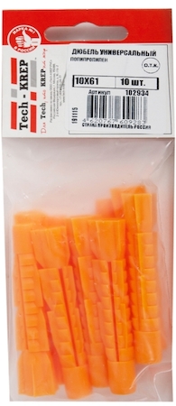 Tech-KREP 102934 Дюбель универсальный 10х61 (полипропилен) (10 шт) - пакет Tech-Krep