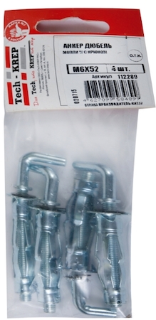 Tech-KREP 112289 Анкер (дюбель) Молли W (с крюком) М6х52 (4 шт) - пакет Tech-Krep