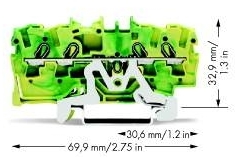 Wago 2002-1407 Клемма 4-проводная с заземлением 2,5мм цвет ж/з