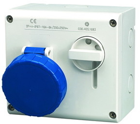 ДКС DIS5051683 Розетка настенная с механической блокировкой и верхним расположением разъема IP67 16А 2P+E 230В