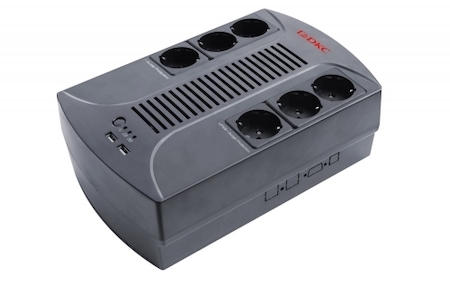 ДКС INFOPDU600 Линейно-интерактивный ИБП, Info, 600VA/360W, 6xSchuko, USB для зарядки (2), USB + RJ11, 1x7Aч