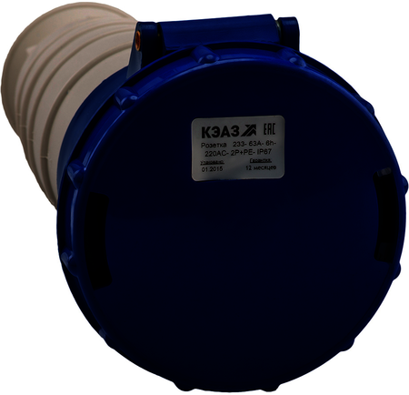 Фото КЭАЗ 222762 Розетка кабельная 233-63А-6h-220AC-2P+PE-IP67