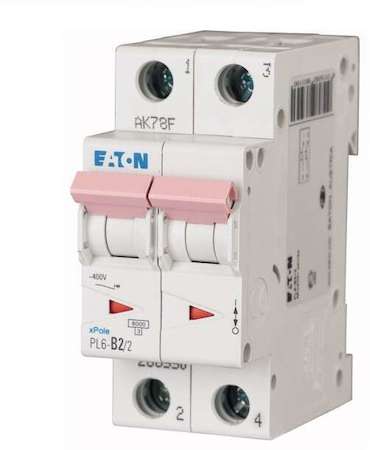 Выключатель автоматический модульный 2п C 2А 6кА PL6-C2/2 EATON 286562
